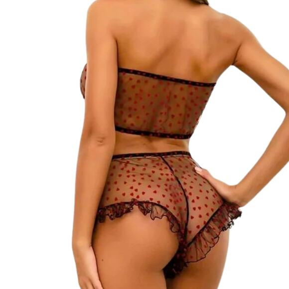 Lingerie 2 piece set black sheer tube top ruffles bottom size large - Picture 6 of 6